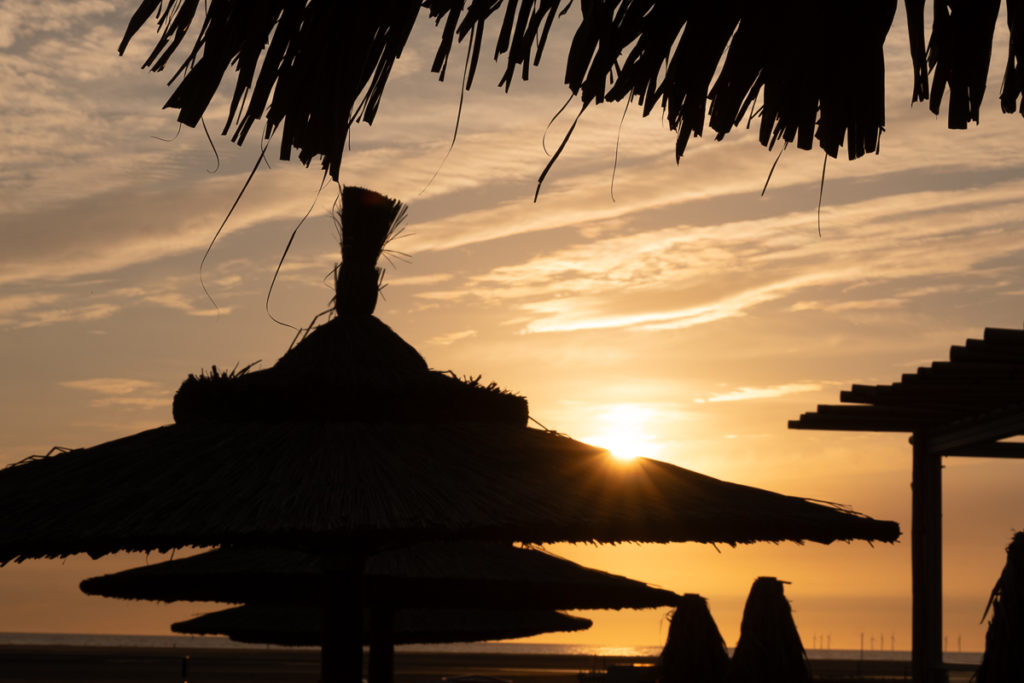 Sonnenuntergang bei den Milchbuden der Nordseeinsel Borkum